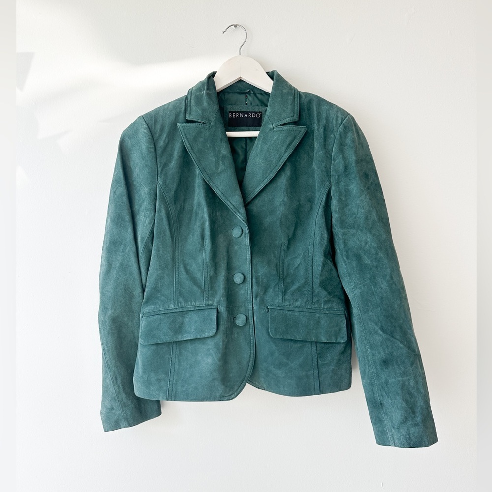 Bernardo - Genuine Leather Suede Jacket - Teal - Fitted - Size 8